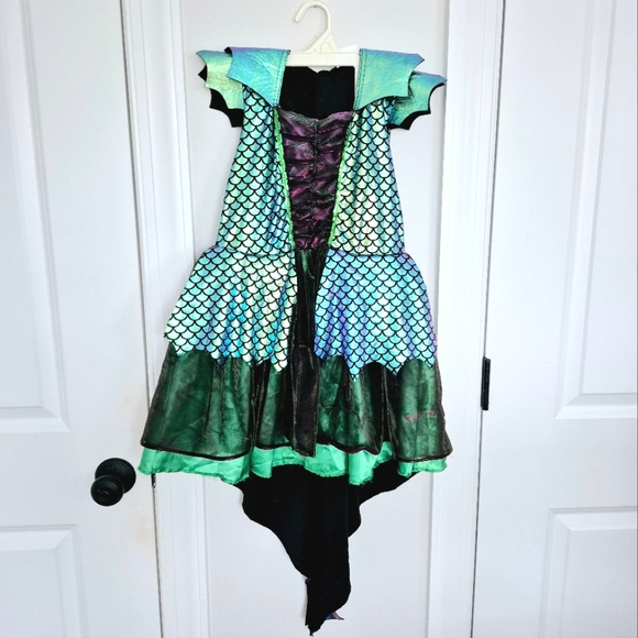 Girls Green/Purple Embellished Dragon Costume Tulle Dress Halloween Party - Picture 6 of 12
